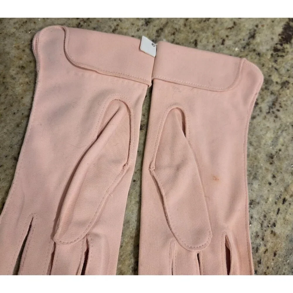 New! Vintage Women's Size L/XL Pink Stretch Formal Gloves Cuffed *Flaws*